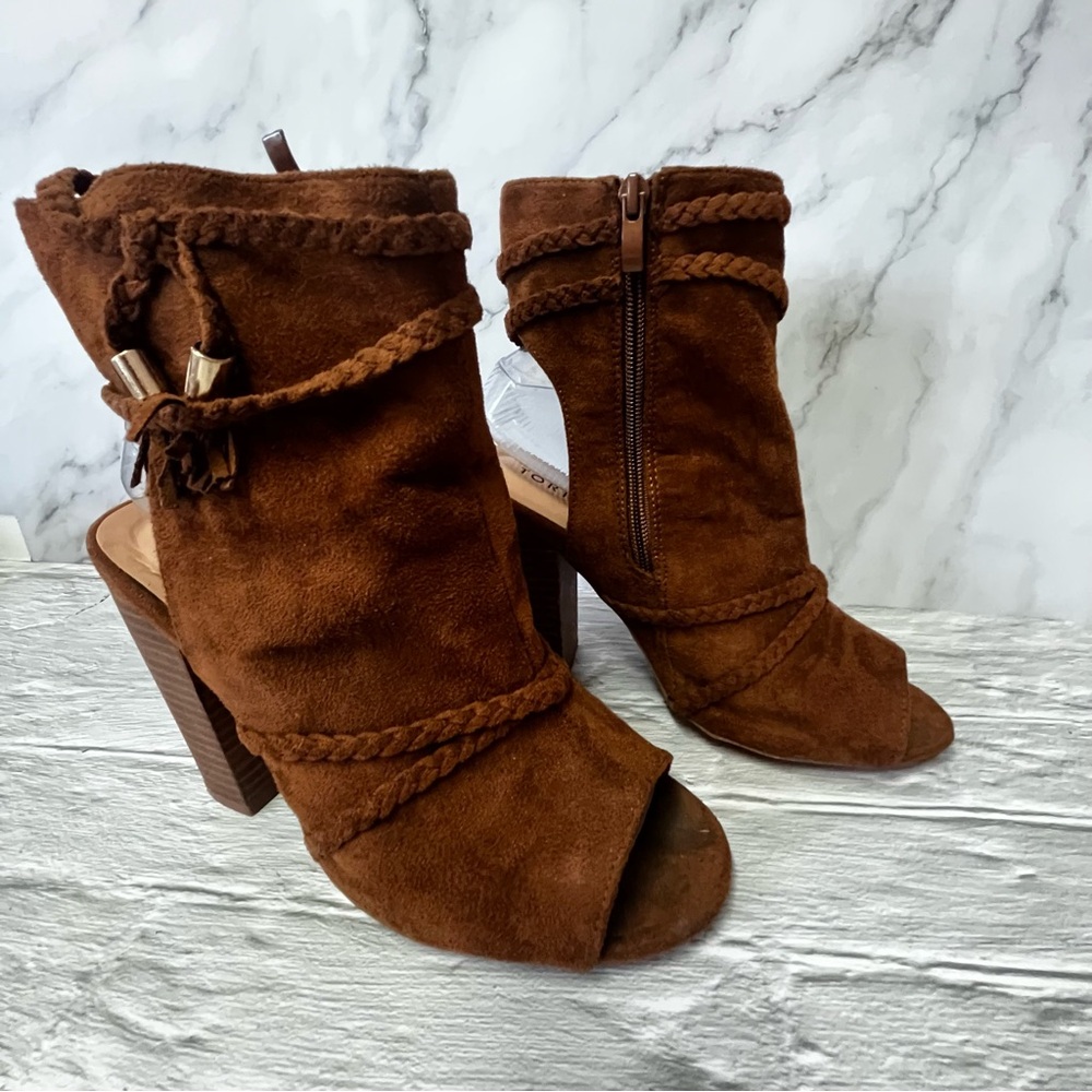 Torrid Cognac Braided Rope Tassel Cutout Heel Booties